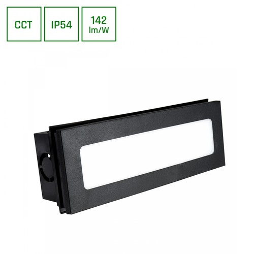 6W innfelt trappelys CCT - 3 lysfarger, IP54, Svart, 23 x 8,4 x 5,2cm, svart, 230V
