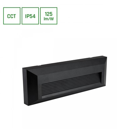 6W Encanta Asymmetric CCT vegglampe - IP54, sort, 750lm, 3 lysfarger, fasade/utendørs