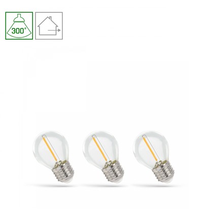 LED Kule E27 1W - 230V, Kulltråd, Varm Hvit, Klar, Spectrum, 3-pakning