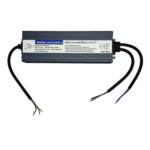 300W / 24V DC strømforsyning - 12,5A, IP67, Flicker free