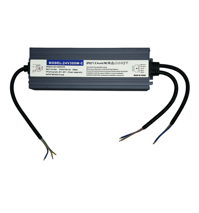 300W / 24V DC strømforsyning - 12,5A, IP67, Flicker free