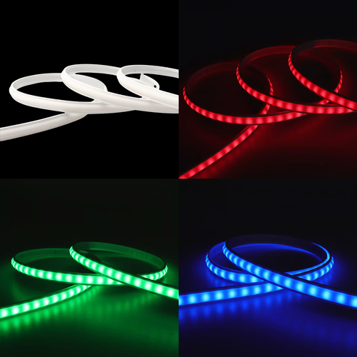 5m 9W/m RGB CLIP-ON LED-strip - 230V, IP65 vanntett, hvitt deksel, 60 LED