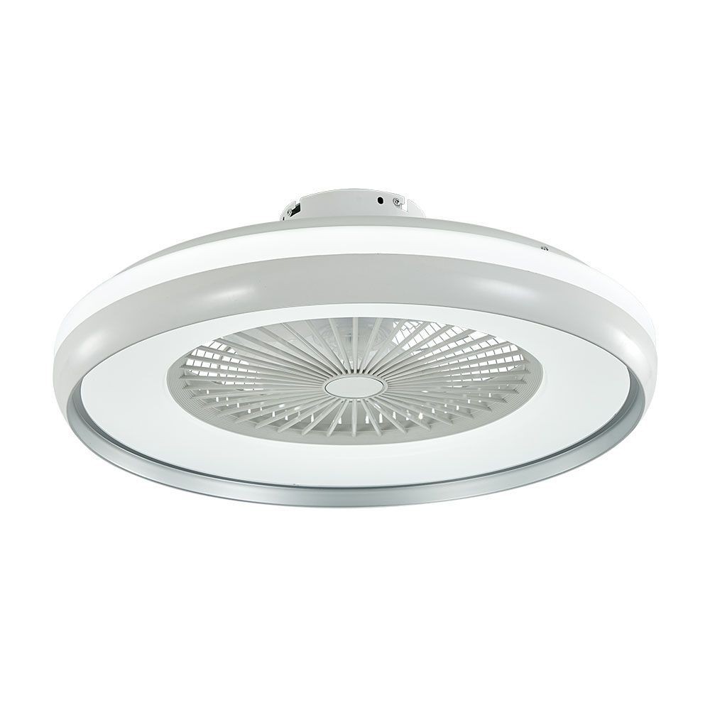 V-Tac Takventilator med lys - 45W, 3 hastigheder, hvit med grå ring, Ø60 cm