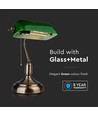 V-Tac Klassisk skrivebordslampe - Grønt glass, 1,5 meter ledning, E27 fatning, uten lyskilde maks. 60W