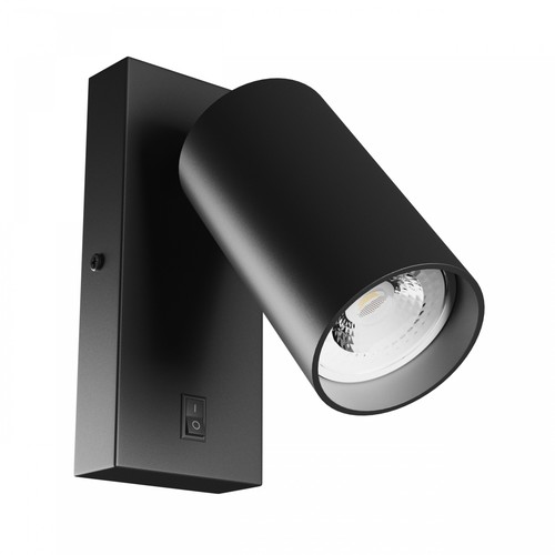 GU10 vegglampe med bryter - vegglampe uten lyskilde, 230V, IP20, Ø55x100mm, svart, rund, spektrum