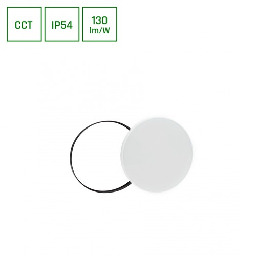 NYMPHEA 18W - Svart Hvite Ringer, CCT 230V, 115°, IP54, Ø250x52, Hvit/Svart, Rundt