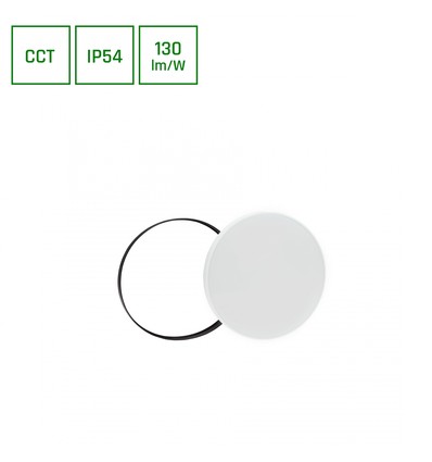 NYMPHEA 24W - Sort Hvite Ringer, CCT, 230V, 115°, IP54, Ø320x52, Hvit/Sort, Rundt