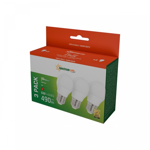 3-pakning E27 6W LED-pære - G45, varmhvit