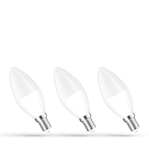 3 stk. E14 6W LED kronepære - C37, varmhvit, 3000K