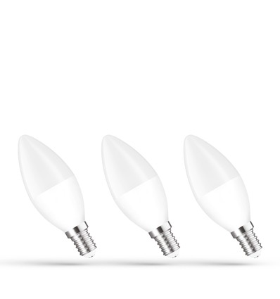 3 stk. E14 6W LED kronepære - C37, varmhvit, 3000K