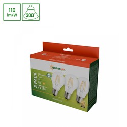 Spectrum LED LED 7W E27 - 230V, Kulltråd, Varm Hvit, Klar, Spectrum, 3-pakning