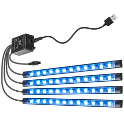 Diverse LED-stripe til bil - Musikkontroll, 4x0,225m, USB-drevet, 20-knappers kontroller