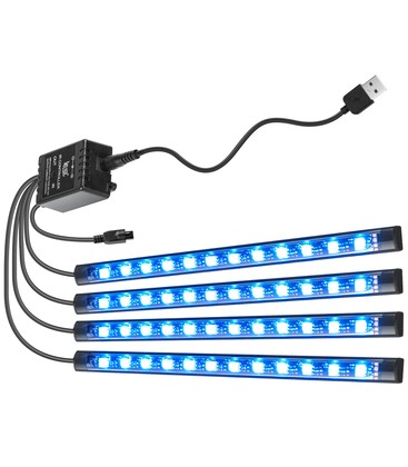 LED-stripe til bil - Musikkontroll, 4x0,225m, USB-drevet, 20-knappers kontroller