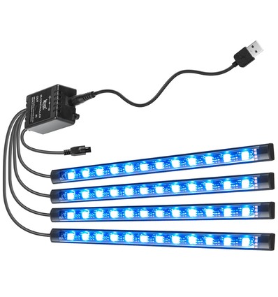 LED-stripe til bil - Musikkontroll, 4x0,225m, USB-drevet, 20-knappers kontroller