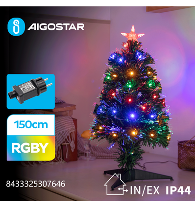 150cm LED juletre lyskjede - RGBY, 8 lysprogrammer, timer, IP44