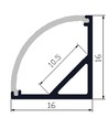 Alu hjørneprofil 16x16 til LED strip - 1 meter, inkl. melkehvit deksel og klips