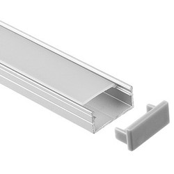 Aluminiumsprofiler Aluprofil 18x8 til IP65 og IP68 LED strip - 1 meter, inkl. melkehvit deksel og klips