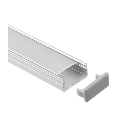Aluprofil 18x8 for IP65 og IP68 LED-strip - 1m, inkl. melkehvitt deksel, klips og endestykker, eloksert