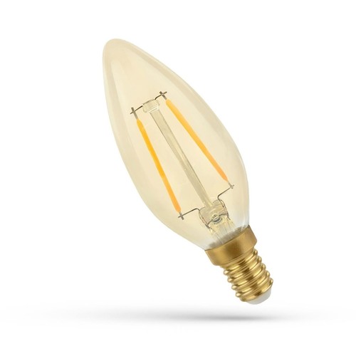E14 2W LED-kronelyspære - C35, filament, ravfarget glass, ekstra varm
