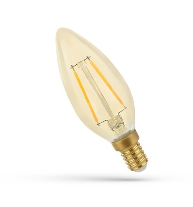 E14 2W LED-kronelyspære - C35, filament, ravfarget glass, ekstra varm