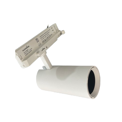 30W 3-faset dimbar RA90 skinnespot - Justerbar lysstyrke, hvit, inkl. bikubegitter