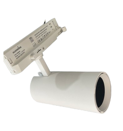 30W 3-faset dimbar RA90 skinnespot - Justerbar lysstyrke, hvit, inkl. bikubegitter