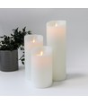 LED Blokklys XL, 3 stk, Ø10cm, 17,5/22,5/30cm, bevegelig flamme, hvit - Inkl. fjernkontroll og timer, ekte voks