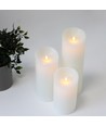 LED Blokklys XL, 3 stk, Ø10cm, 17,5/22,5/30cm, bevegelig flamme, hvit - Inkl. fjernkontroll og timer, ekte voks