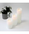 LED blokklys XL, 3 stk, Ø10cm, 17,5/22,5/30cm, bevegelig flamme, hvit
