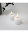 LED Blokklys, 2 stk, flammeeffekt, hvit - 5cm høy, Ø5cm, fungerer med fjernkontroll, ekte stearin
