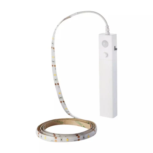 1m 2,4W/m sprutsikker LED-strip - 6V DC, IP65, PIR-sensor, batteri, 30 LED pr. meter