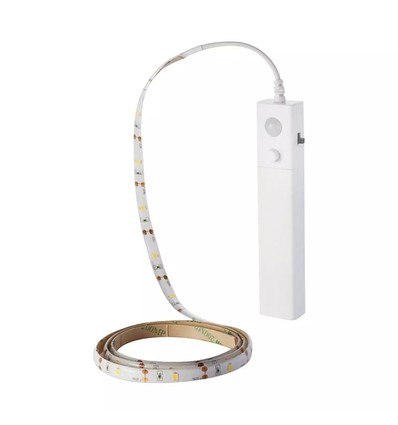 1m 2,4W/m sprutsikker LED-strip - 6V DC, IP65, PIR-sensor, batteri, 30 LED pr. meter
