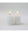 LED Blokklys, 2 stk, flammeeffekt, hvit - 7,5cm høy, Ø5cm, fungerer med fjernkontroll, ekte stearin