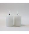 LED Blokklys, 2 stk, flammeeffekt, hvit - 7,5cm høy, Ø5cm, fungerer med fjernkontroll, ekte stearin