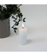 LED Blokklys 10cm høy, flammeeffekt, hvit - Ø5cm, 10cm høy, virker m. fjernkontroll, timer, ekte stearin