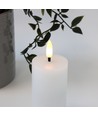 LED Blokklys 10cm høy, flammeeffekt, hvit - Ø5cm, 10cm høy, virker m. fjernkontroll, timer, ekte stearin