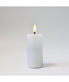 LED Blokklys 10cm høy, flammeeffekt, hvit - Ø5cm, 10cm høy, virker m. fjernkontroll, timer, ekte stearin