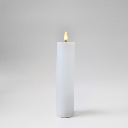 LED-kubbelys 20cm, flammeeffekt, hvit - Ø5cm, fjernkontroll, timer, ekte voks