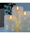 LED-kubbelys 3-pk med lyslenke, flammeeffekt - Ø7,5cm, 10/12,5/15cm, fjernkontroll, timer, ekte voks
