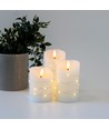LED-kubbelys 3-pk med lyslenke, flammeeffekt - Ø7,5cm, 10/12,5/15cm, fjernkontroll, timer, ekte voks