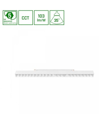 System Shift CCT- Grid L Skinne Lys 22W - 440x23x42mm, 40°, Hvit, CCT Switch.