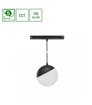 System Shift CCT- Globe P pendlet Sphere skinne lys Ø100, 815mm kabel, 5W, 165°, svart, CCT switch.