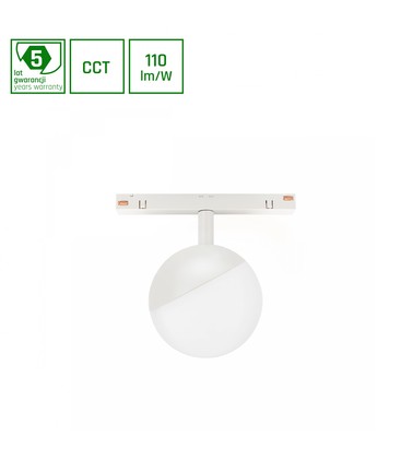 System Shift CCT- Globe Sphere skinnelys Ø100x130mm, 5W, 165°, hvit, CCT-bryter.