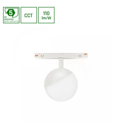 System Shift CCT- Globe Sphere skinnelys Ø100x130mm, 5W, 165°, hvit, CCT-bryter.