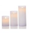 LED-kubbelys, 3 stk, Ø7,5cm, bevegelig flamme, hvit - Inkl. fjernkontroll og timer, 10/13/15cm høy, ekte voks