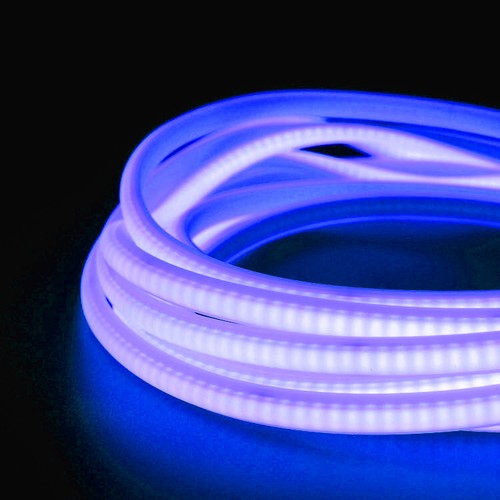 5 m.vanntett Blå Neon COB LED strip - 230V, IP67, 288 LED, 11,5W/m, kan kuttes hver 10cm