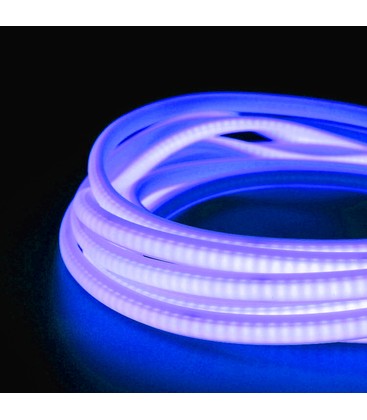 5 m.vanntett Blå Neon COB LED strip - 230V, IP67, 288 LED, 11,5W/m, kan kuttes hver 10cm