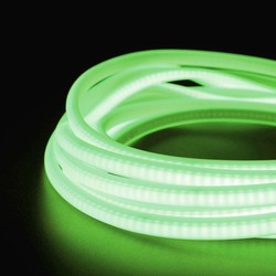 Tilbud 5 m.vanntett Grønn Neon COB LED strip - 230V, IP67, 288 LED, 11,5W/m, kan kuttes hver 50cm