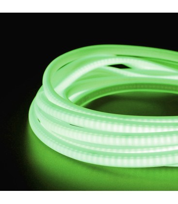 5 m.vanntett Grønn Neon COB LED strip - 230V, IP67, 288 LED, 11,5W/m, kan kuttes hver 50cm