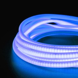 Tilbud 5 m.vanntett Lyseblå Neon COB LED strip - 230V, IP67, 288 LED, 11,5W/m, kan kuttes hver 10cm